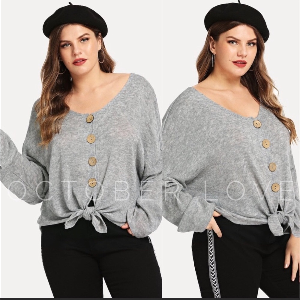 Plus Size Tie front Button down top